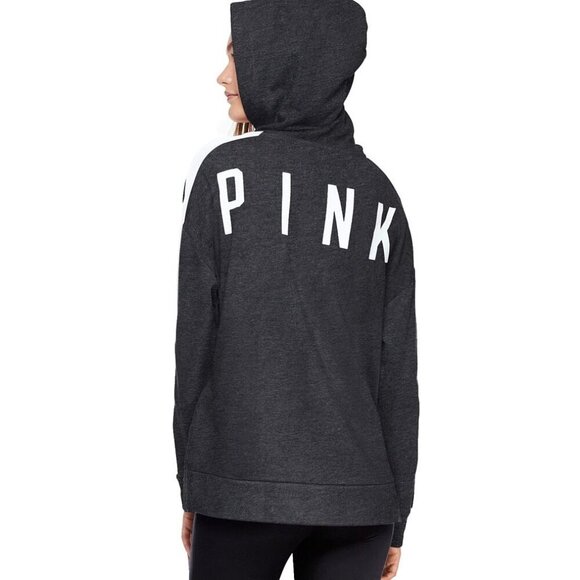 2/$30 Victoria's Secret PINK Lace Up Fleece Hoodie Sweatshirt Gray Small #8941 - Picture 1 of 8